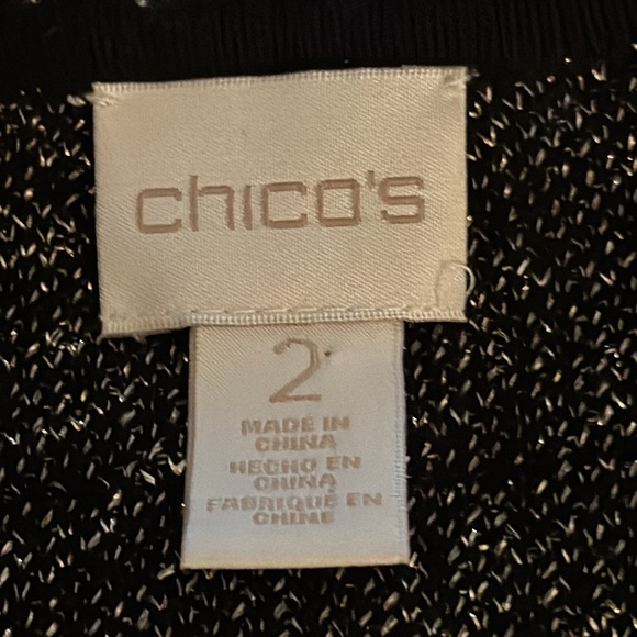 CHICO’S Augustine Sequin Artistic Black Gold Sweater Long Cardigan Size 2 L 12‎ - Picture 6 of 10